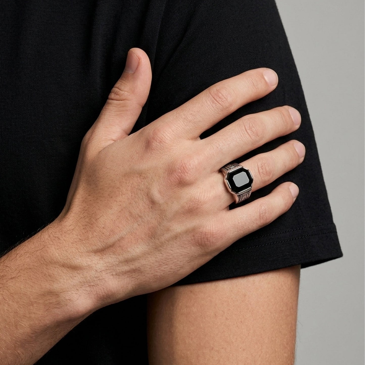 Nabest Stainless Steel Black Gemstone Ring