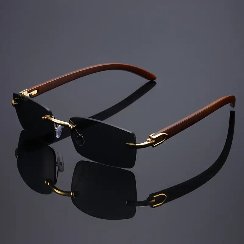 Wooden Texture Glasses, Frameless Decorative Glasses for Men