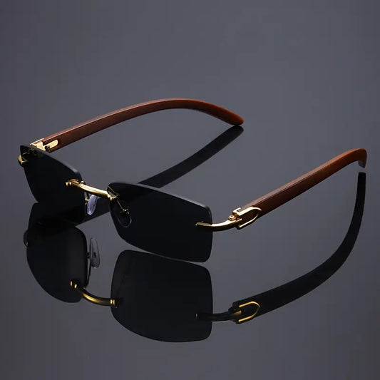 Wooden Texture Glasses, Frameless Decorative Glasses for Men