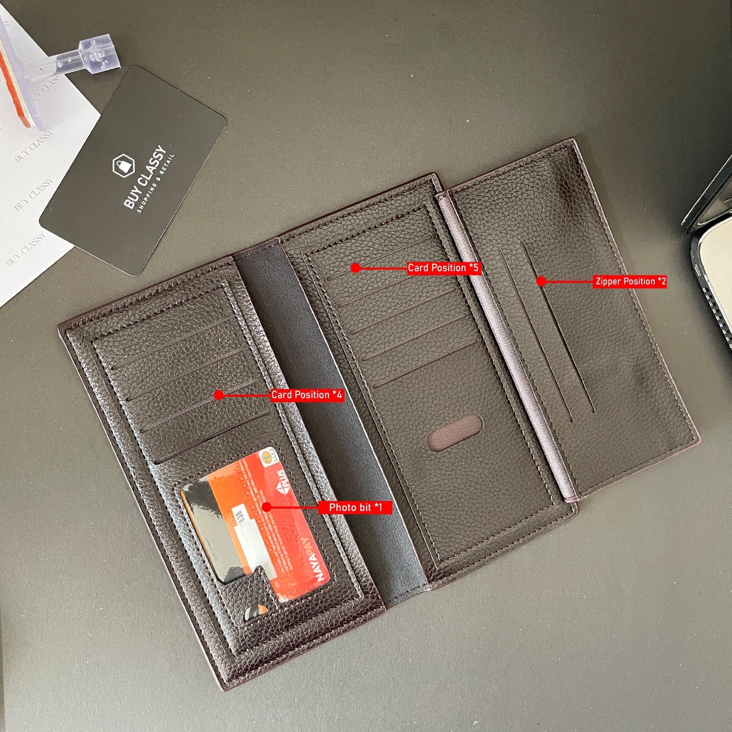 Long Wallet & Card Holder - Slim Design with ID Photo Frame, Multiple Card Slots