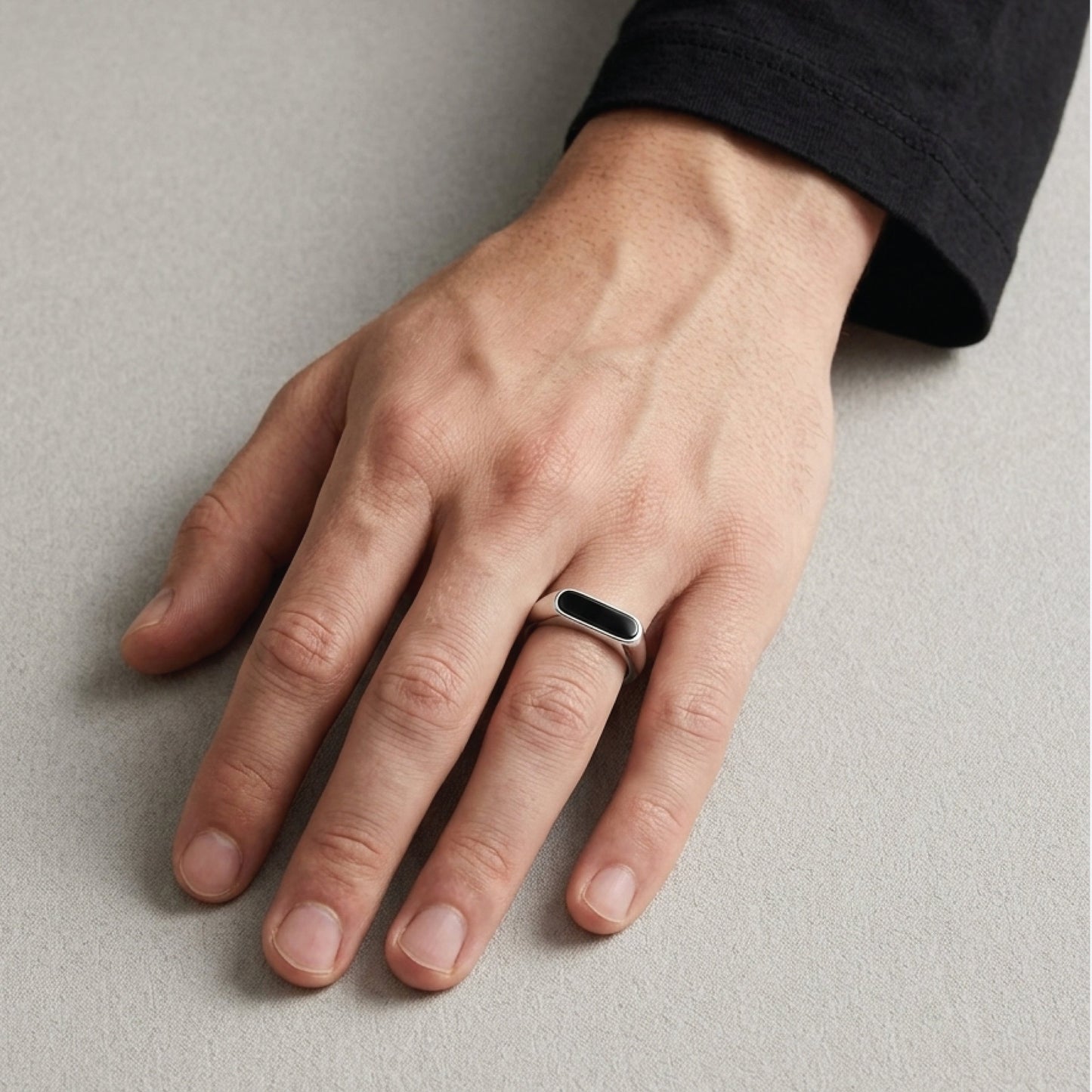 Lost Souls black resin signet ring in stainless steel