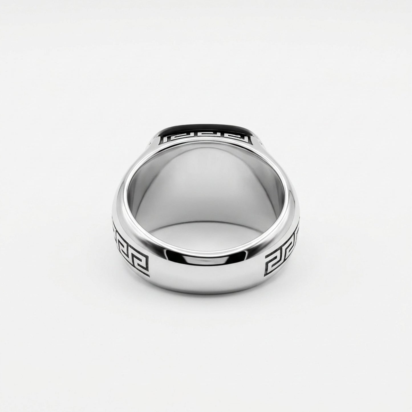 Black Onyx Ring with Greek Key Design