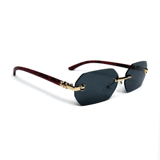 Vintage Faux Wood Frame Headband Rimless, Edgeless Sunglasses