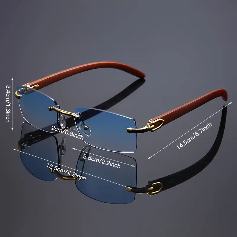 Wooden Texture Glasses, Frameless Decorative Glasses for Men