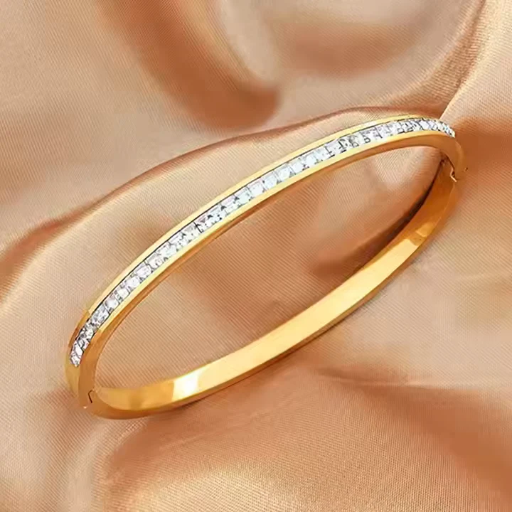 Stainless Steel CZ Oval Cuff Bracelet Bangle